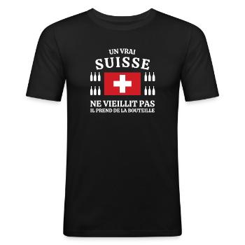 Suisse, Suisse humour, je suis Suisse - T-shirt près du corps Homme - noir - Devant - Nik (191cm)