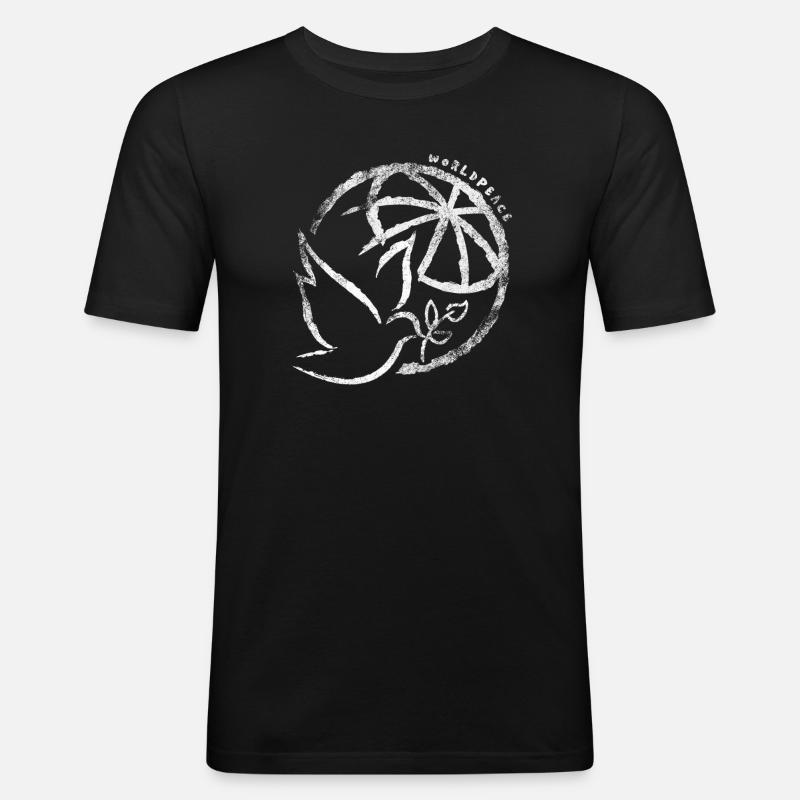 Peace Taube - Männer Slim Fit T-Shirt - Schwarz