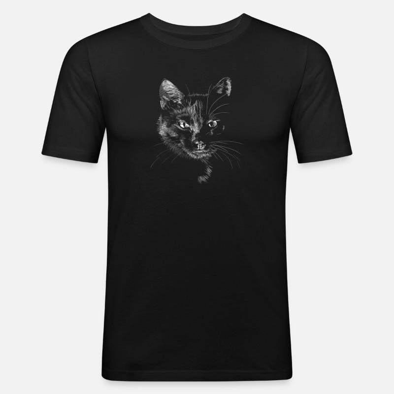 Schwarze Katze - Männer Slim Fit T-Shirt - Schwarz