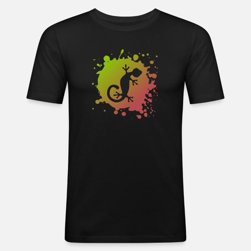 Eidechse Echse - Männer Slim Fit T-Shirt - Schwarz