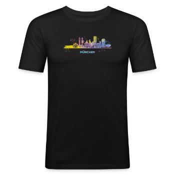 München Skyline Colorful Münchener - Men's Slim Fit T-Shirt - black - Front - Nik (191cm)