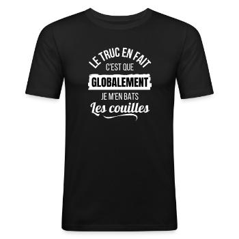 je m'en fou, je m'en fiche - T-shirt près du corps Homme - noir - Devant - Nik (191cm)