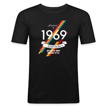 1969 edition birth year gift retro 70s LOL - Men's Slim Fit T-Shirt - black - Front - Nik (191cm)