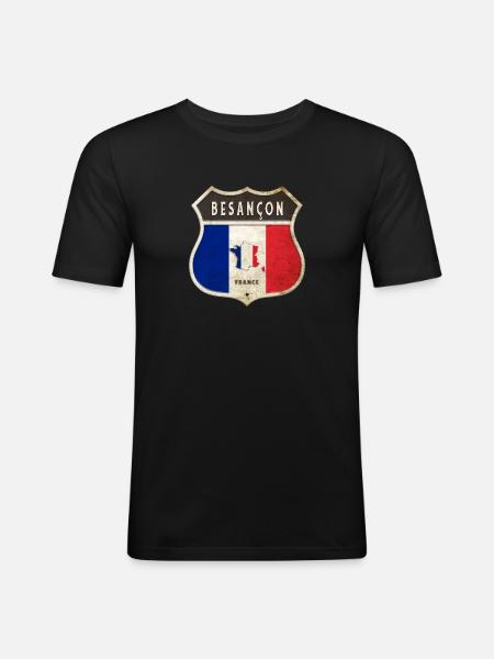 Besançon Frankrijk Wapenschild Vlaggen Ontwerp - Mannen slim fit T-shirt - zwart