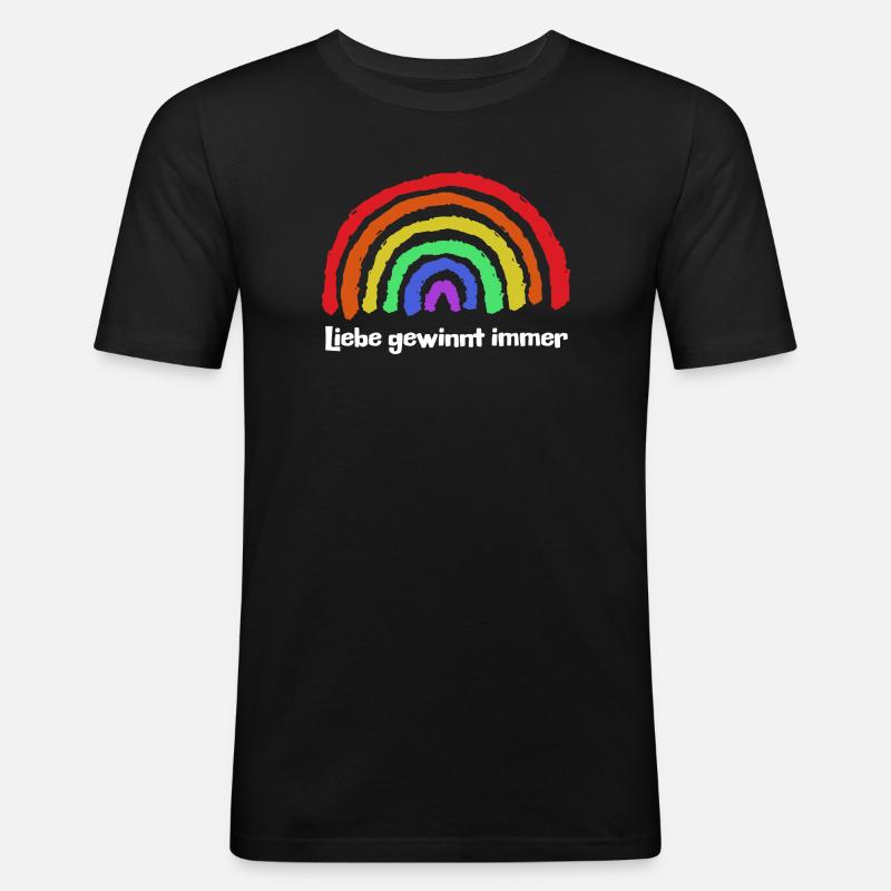 Regenbogen Frieden Freiheit Liebe Statement - Männer Slim Fit T-Shirt - Schwarz