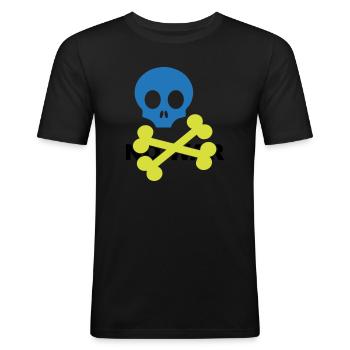 Crâne et os croisés bleu néon - T-shirt près du corps Homme - noir - Devant - Nik (191cm)