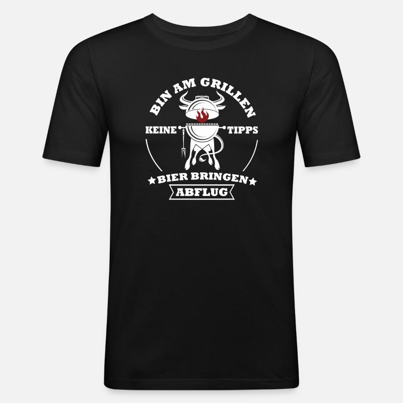 Grillkoch Spruch Logo Mit Kuh BBQ - Männer Slim Fit T-Shirt - Schwarz