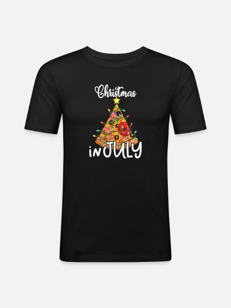 Pizza Christmas in July - Men's Slim Fit T-Shirt - black