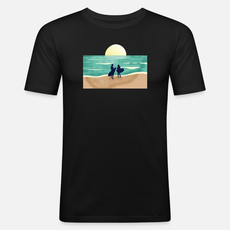 Summer Sunset Surfer - Männer Slim Fit T-Shirt - Schwarz