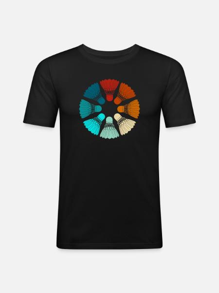 Badminton - Federbälle bunt - Männer Slim Fit T-Shirt - Schwarz