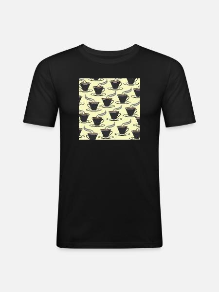 tolle küchenmuster, kaffeetassenmuster - Männer Slim Fit T-Shirt - Schwarz