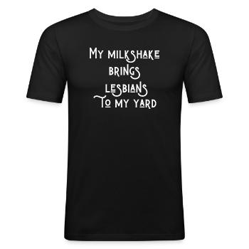 Lustiger lesbischer Text - Männer Slim Fit T-Shirt - Schwarz - Vorne - Nik (191cm)