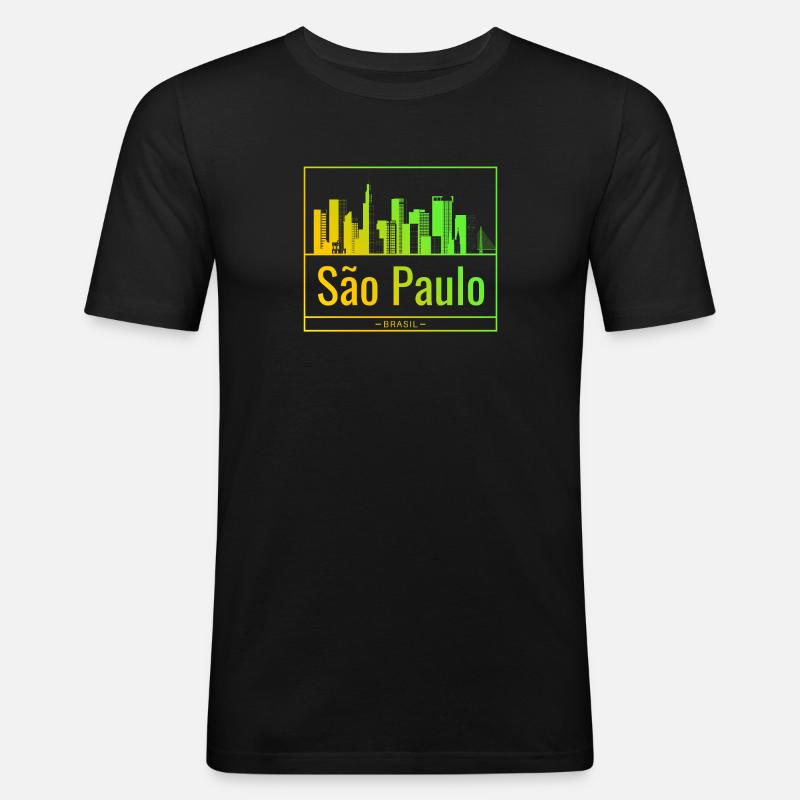 São Paulo skyline in neon gradient - Men's Slim Fit T-Shirt - black