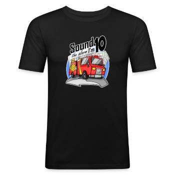 10 ans Jeune pompier camion de pompiers voiture - T-shirt près du corps Homme - noir - Devant - Nik (191cm)