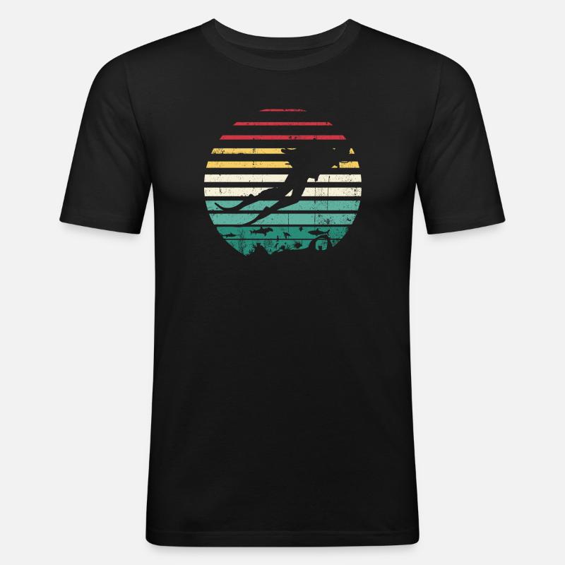 Retro Sunset Surf Silhouette Tee - Männer Slim Fit T-Shirt - Schwarz