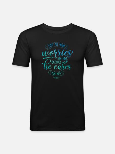 Werp al je zorgen op hem - Mannen slim fit T-shirt - zwart