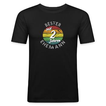 bester Ehemann seit 2 Jahren 2. Hochzeitstag retro - Männer Slim Fit T-Shirt - Schwarz - Vorne - Nik (191cm)