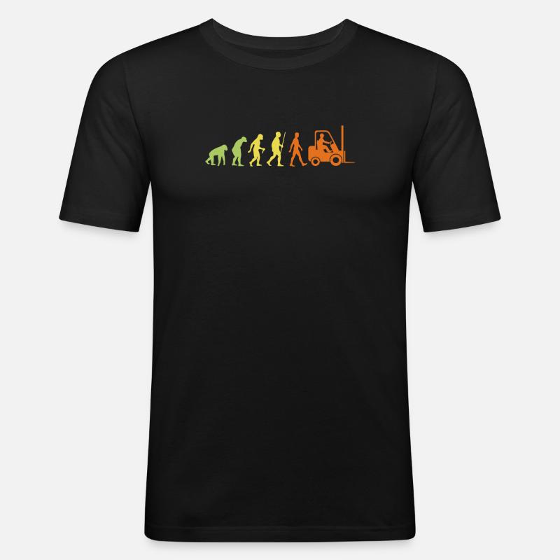 Evolution zur Gabelstapler-Arbeitskraft - Männer Slim Fit T-Shirt - Schwarz