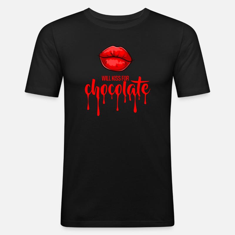 Wird sich für Schokolade (dunkel) küssen - Männer Slim Fit T-Shirt - Schwarz