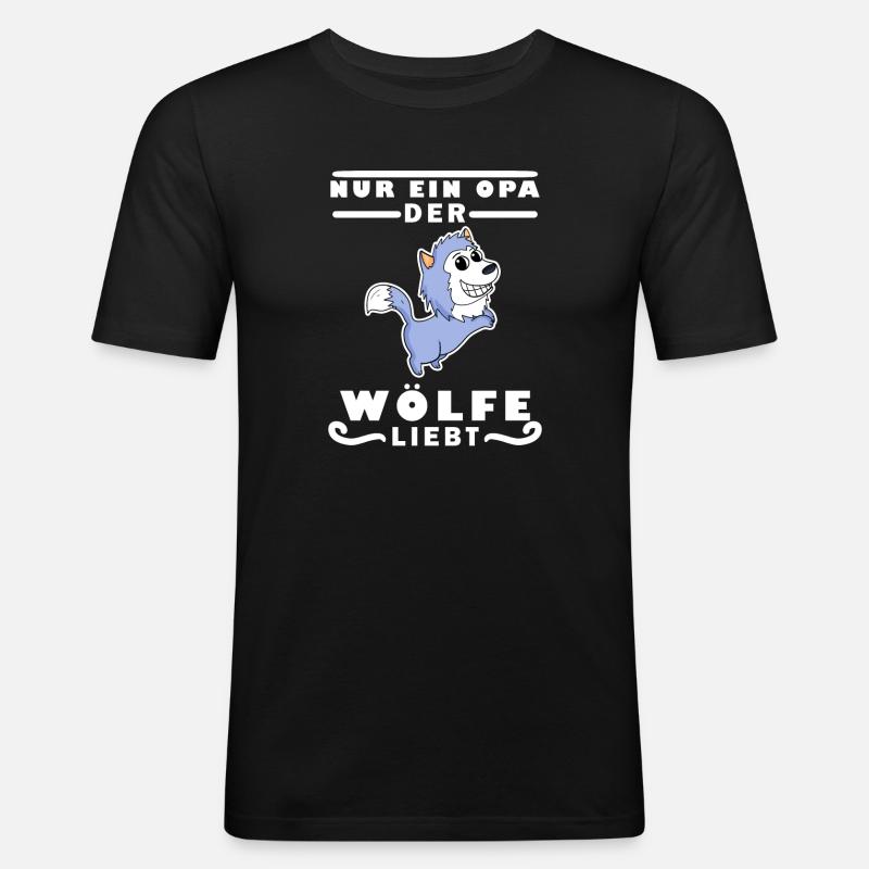 Opa Wolf Wölfe Großvater Geschenk - Männer Slim Fit T-Shirt - Schwarz