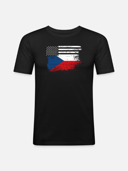 Drapeau Fusion US Tchèque - T-shirt près du corps Homme - noir