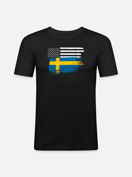 Flag Fusion: US Nordic Brush - Men's Slim Fit T-Shirt - black
