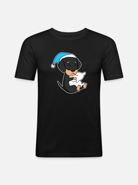 Hund Hunderasse Dackel Dachshund - Männer Slim Fit T-Shirt - Schwarz