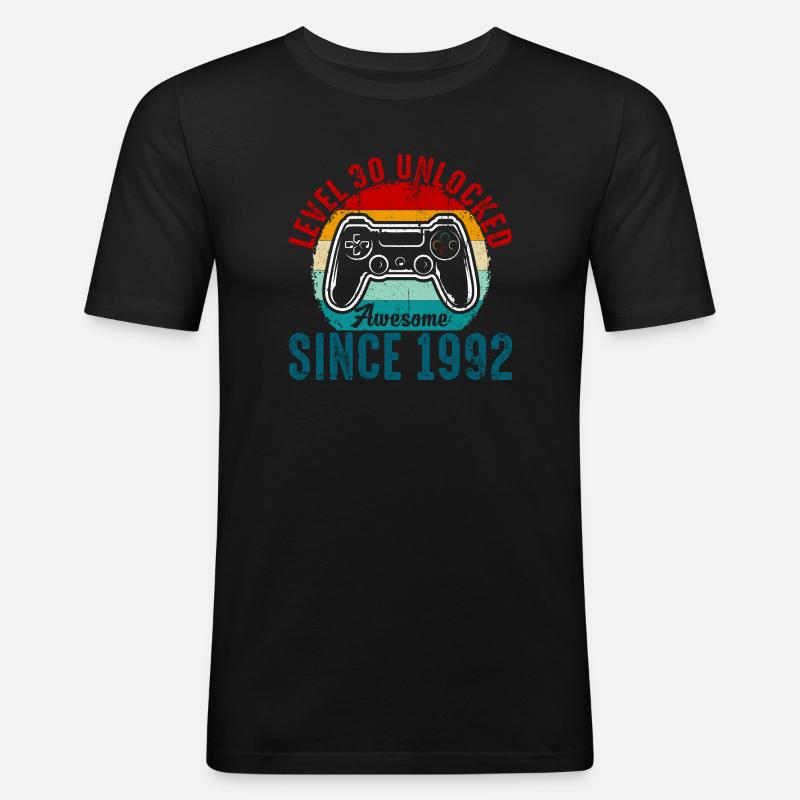 Level 30 Entsperrtes Retro-Controller-Tee - Männer Slim Fit T-Shirt - Schwarz