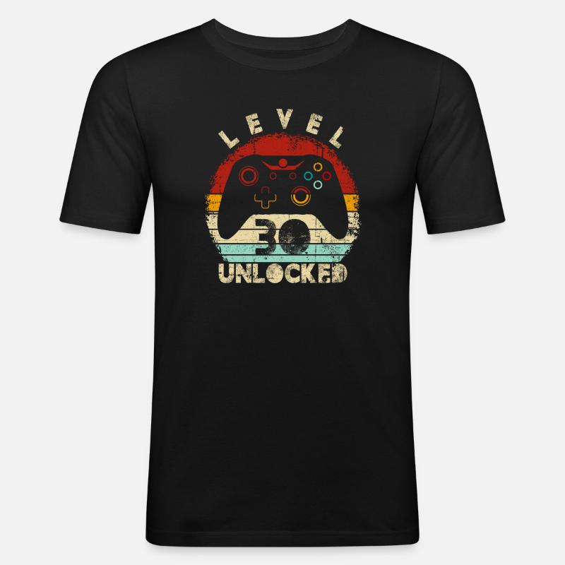 Levelfreigeschalteter Controller Retro - Männer Slim Fit T-Shirt - Schwarz