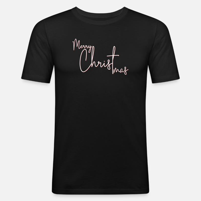 Crimson Script Merry Christmas - Men's Slim Fit T-Shirt - black