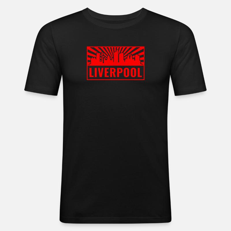 Liverpool Skyline in Red Rays - Männer Slim Fit T-Shirt - Schwarz