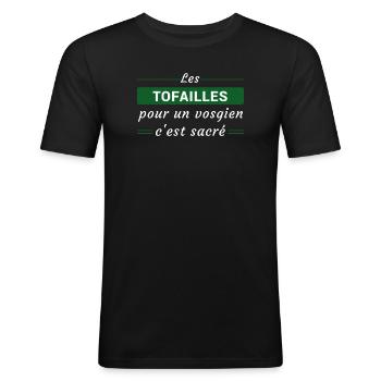 Les Tofailles, pour un vosgien, c'est Sacré - T-shirt près du corps Homme - noir - Devant - Nik (191cm)