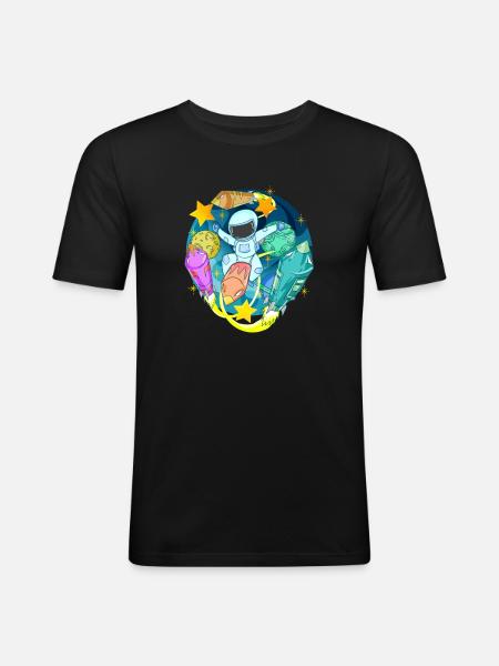 Astronaut in space with rockets - Men's Slim Fit T-Shirt - black