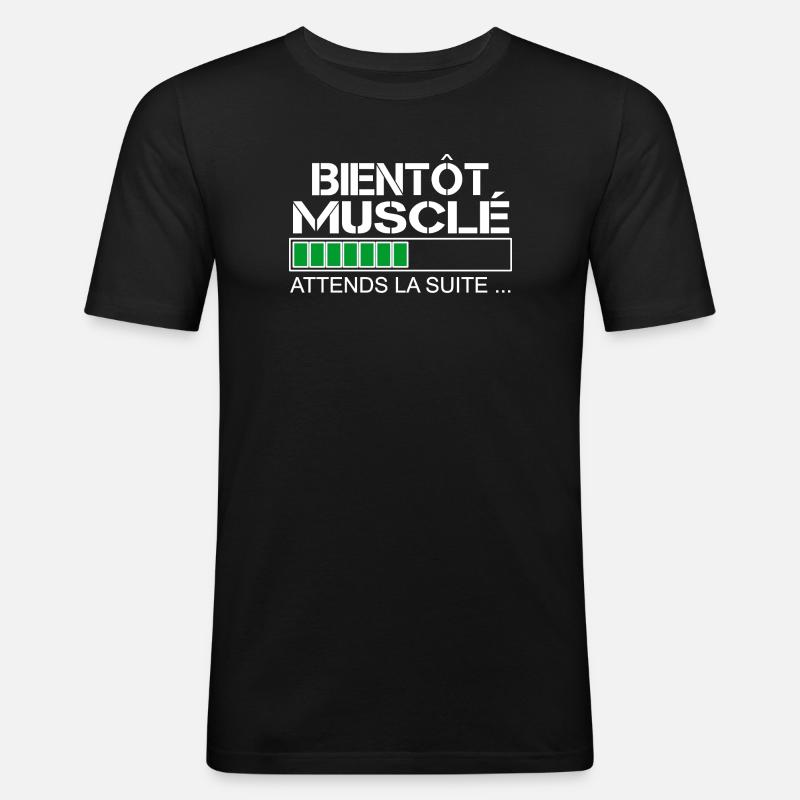 Bientot musclé (blanc et vert) - T-shirt près du corps Homme - noir