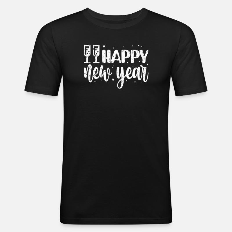 Neujahrsfestliches Skript & Schneeflocken - Männer Slim Fit T-Shirt - Schwarz