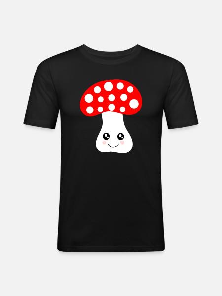 Kawaii, mushroom, toadstool - Men's Slim Fit T-Shirt - black
