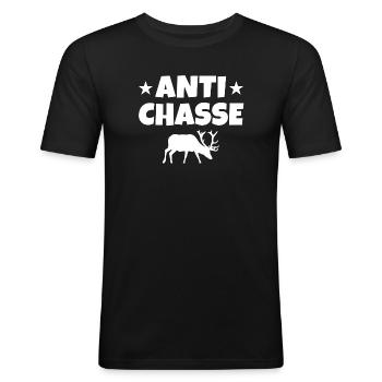anti-chasse, contre la chasse, no kill - T-shirt près du corps Homme - noir - Devant - Nik (191cm)