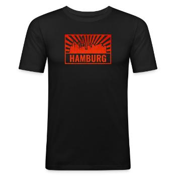 Hamburg Skyline Screen Print - Men's Slim Fit T-Shirt - black - Front - Nik (191cm)