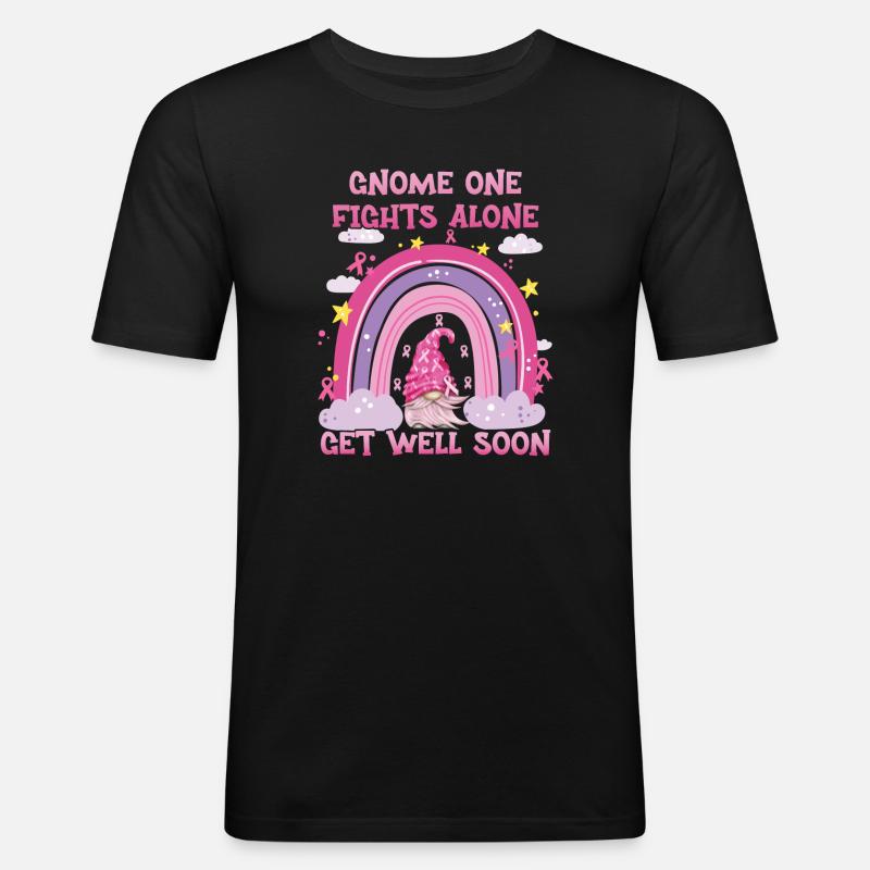 Gnome One Fights Alone Brustkrebs - Männer Slim Fit T-Shirt - Schwarz