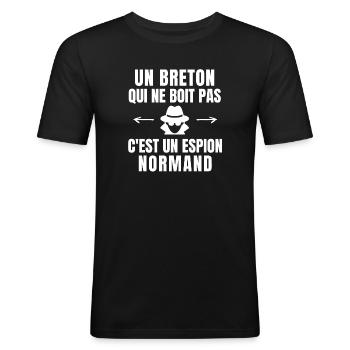 Bretagne, bretagne humour, breton - T-shirt près du corps Homme - noir - Devant - Nik (191cm)