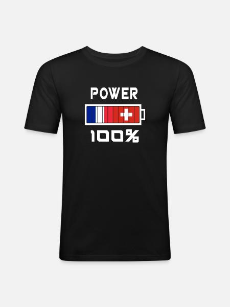 Zwitserland en Frankrijk Power 100% - Mannen slim fit T-shirt - zwart