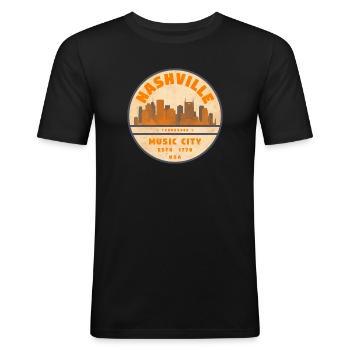 Nashville Musikstadt Vintage Skyline - Männer Slim Fit T-Shirt - Schwarz - Vorne - Nik (191cm)