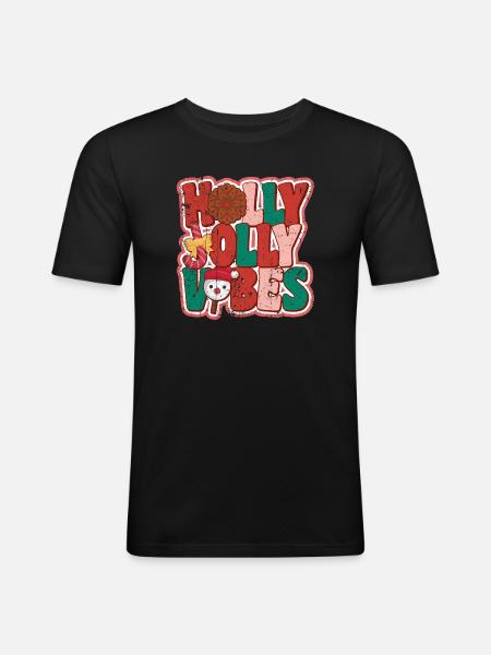 Holly Jolly Vibes - Männer Slim Fit T-Shirt - Schwarz