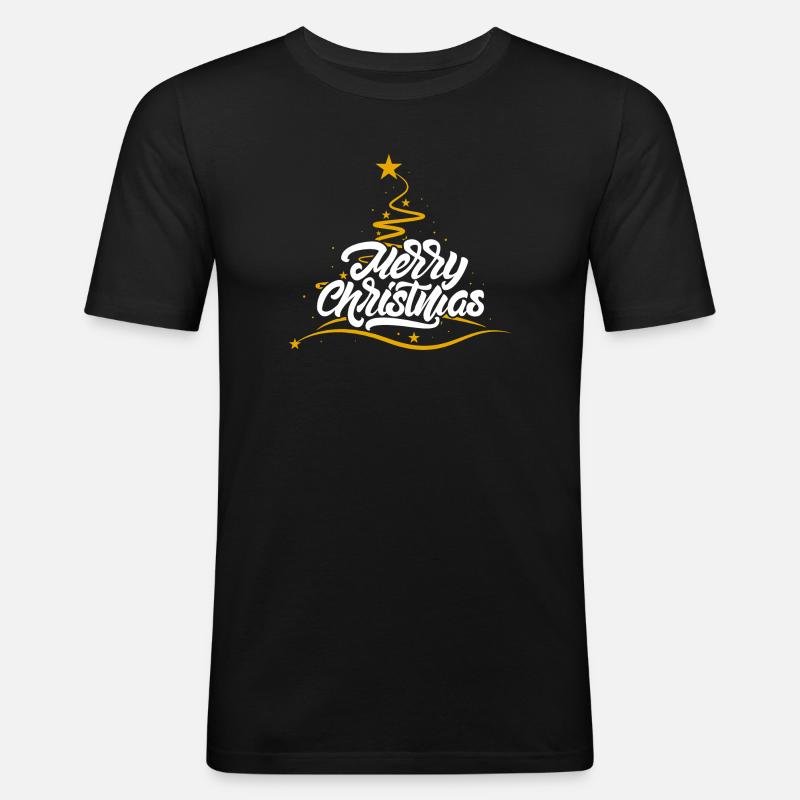 Merry Christmas Script Tree - Men's Slim Fit T-Shirt - black