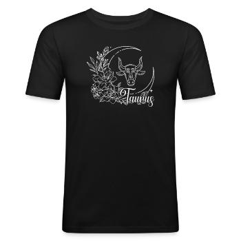 Dessin au trait du zodiaque Taureau floral - T-shirt près du corps Homme - noir - Devant - Nik (191cm)