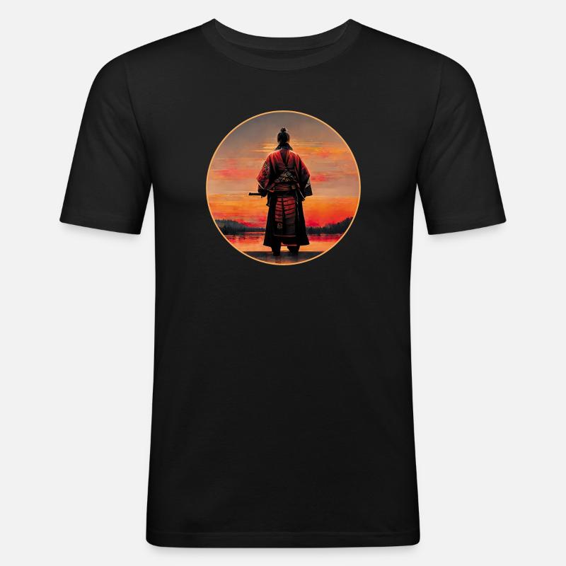Samurai-Krieger - Männer Slim Fit T-Shirt - Schwarz