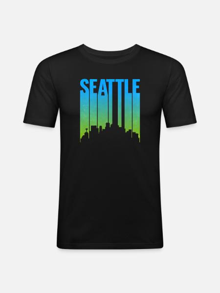 Seattle Neon Skyline Art Print - Men's Slim Fit T-Shirt - black