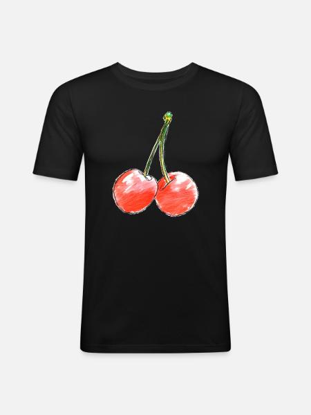 Two Sweet Cherries Sketch - Men's Slim Fit T-Shirt - black