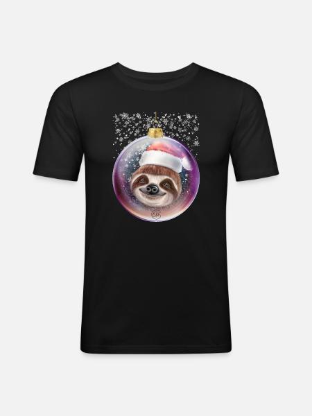 Funny Sloth Christmas Snow - Men's Slim Fit T-Shirt - black