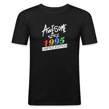 1995 - Jahrgang 1995 - Geburtsjahr 1995 - Männer Slim Fit T-Shirt - Schwarz - Vorne - Nik (191cm)